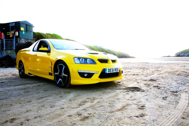 The ultra exclusive Vauxhall Maloo can't help posing on Porth beach, Newquay